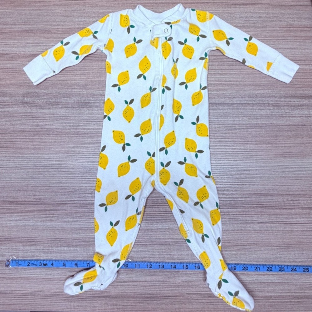 Hanna Andersson Baby Organic Cotton Footed Romper 12-18M Lemons Fruit Sleepwear